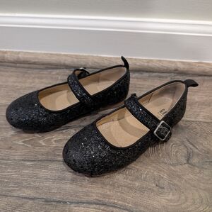 Gap Toddler Girl 11 Black Glitter Ballet Flats Mary Janes Dress Up Shoes